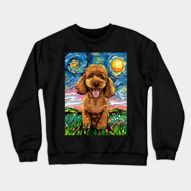 Apricot Poodle Night Crewneck Sweatshirt by sagittariusgallery